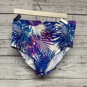 Swimsuits for All Plus High Waisted Palm Leaf Print Blue Sz 24 NWOT